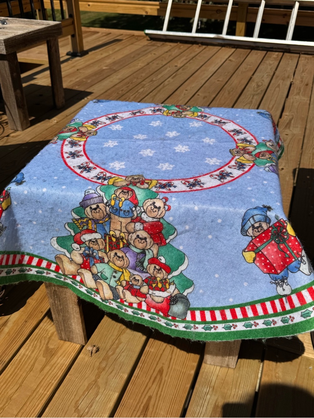 Vintage Christmas Felt Tablecloth 80s 90s Country Teddy Bear Tree